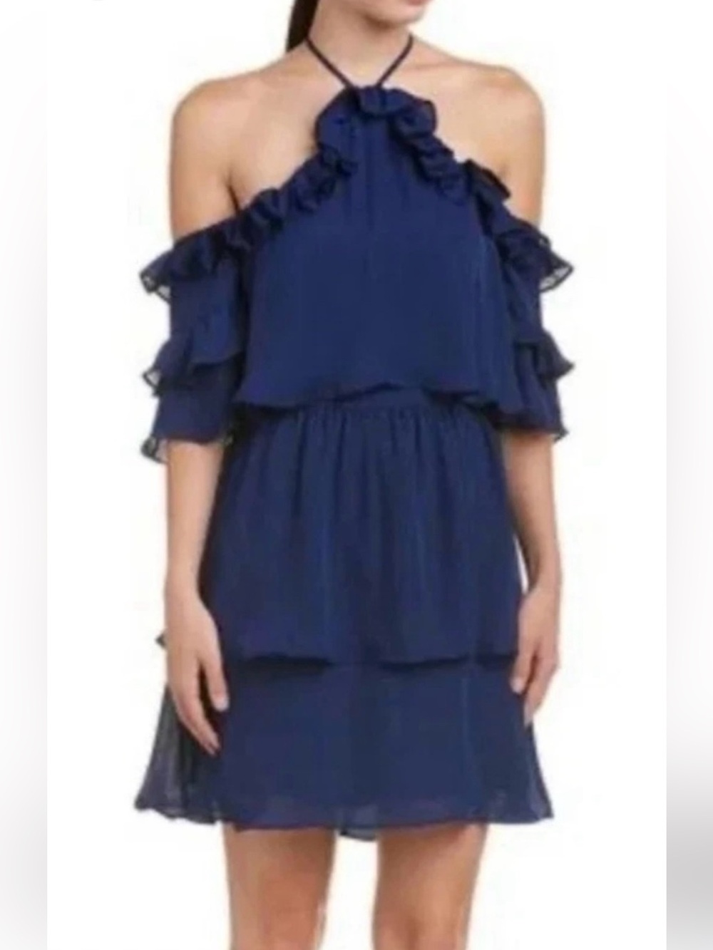 NWT Parker NY Lazuli Blue Ruffled Layered Blue Mini Dress S